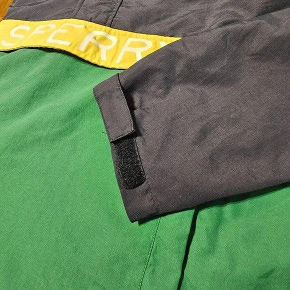 Sperry Nautical Windbreaker Navy Green Yellow Jacket w/ Tablet Pocket Sz Medium - Picture 5 of 6